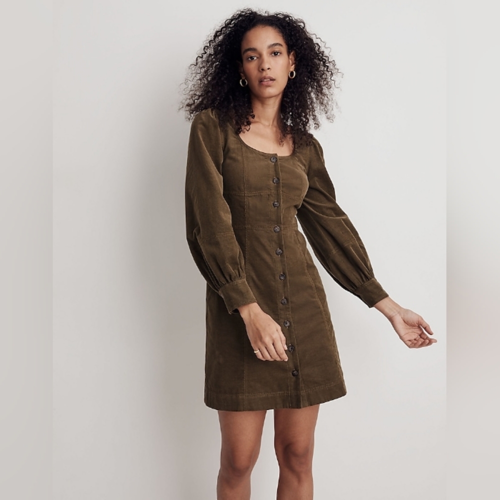 Madewell Corduroy Seamed Long-Sleeve Mini Dress